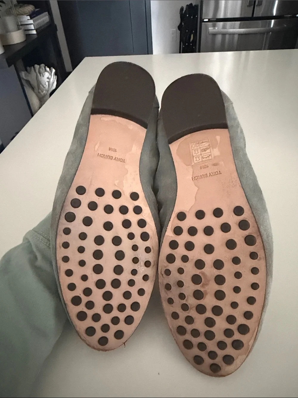 Tory Burch Blue Suede Loafers with Gold Logo